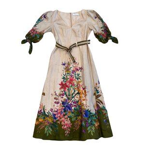 Zimmermann Floral Linen Puff-Sleeve Dress